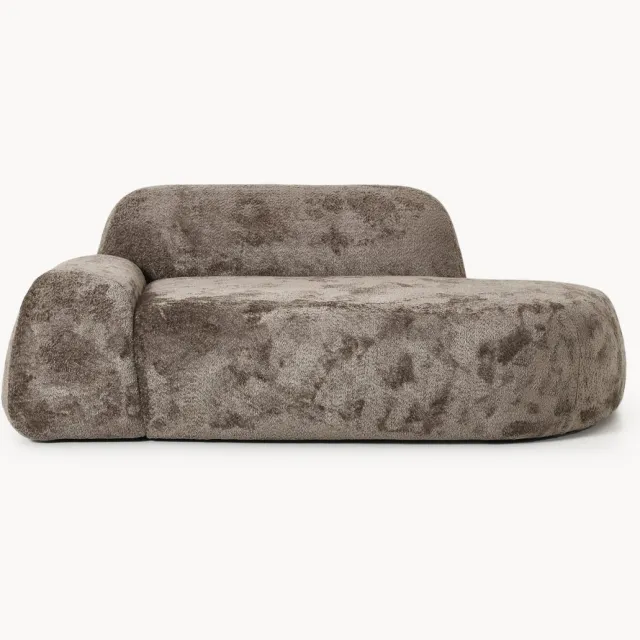 Westwing Collection Teddy bouclé bank Wolke (2-zits) met chaise longue Taupe