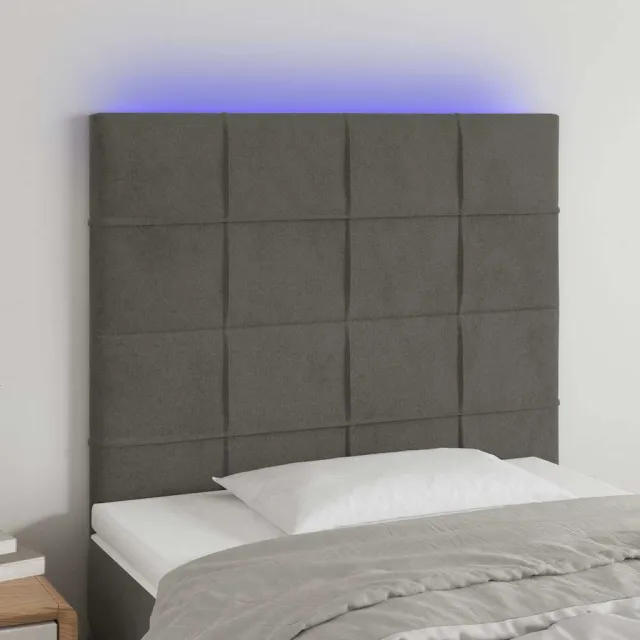 vidaXL Hoofdbord LED 80x5x118/128 cm fluweel donkergrijs grijs