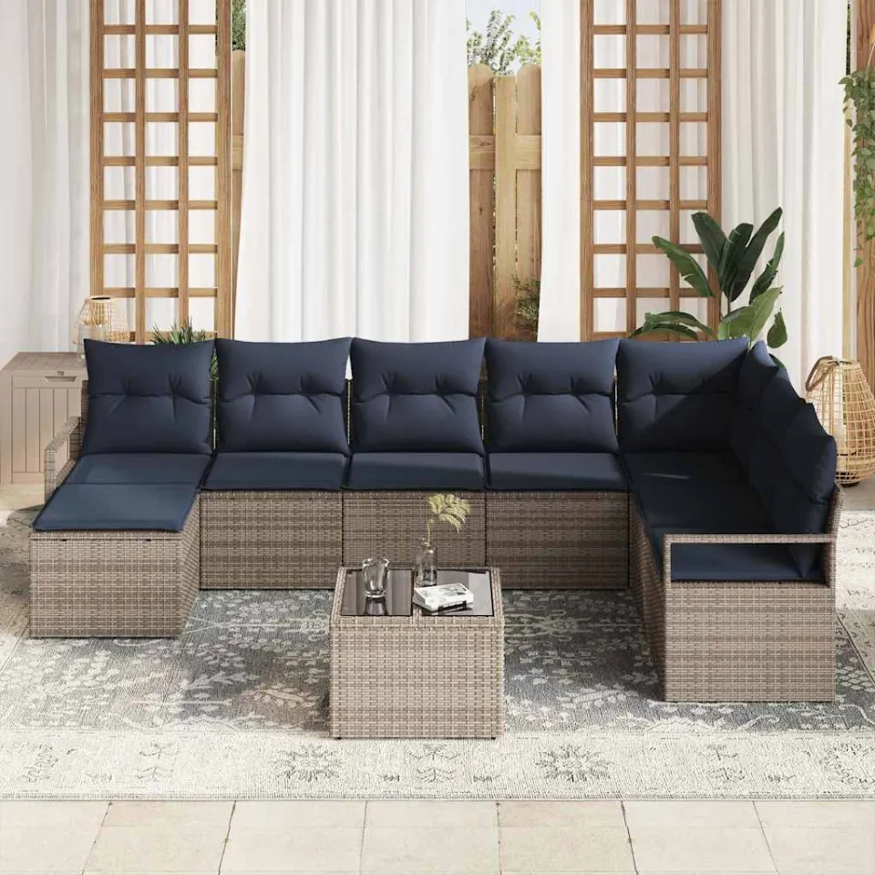 vidaXL Bankstel 9 st Grijs poly rattan, foto 3
