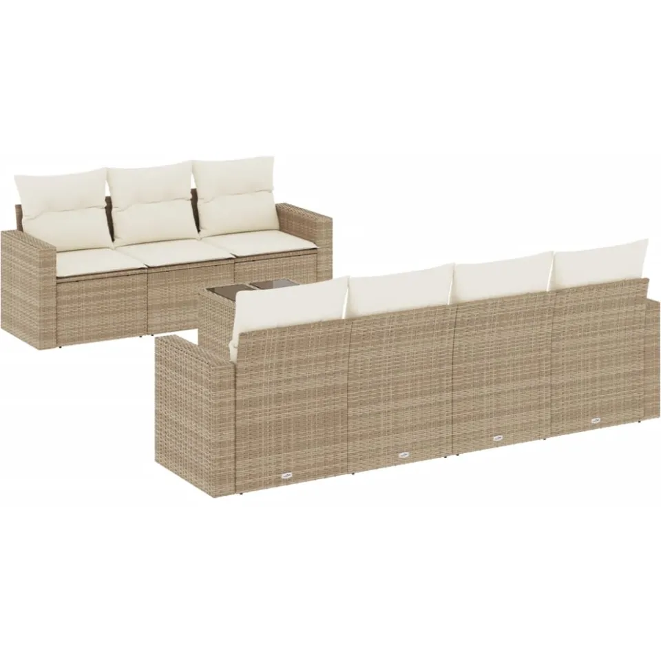 vidaXL 8-delige Loungeset met kussens poly rattan beige