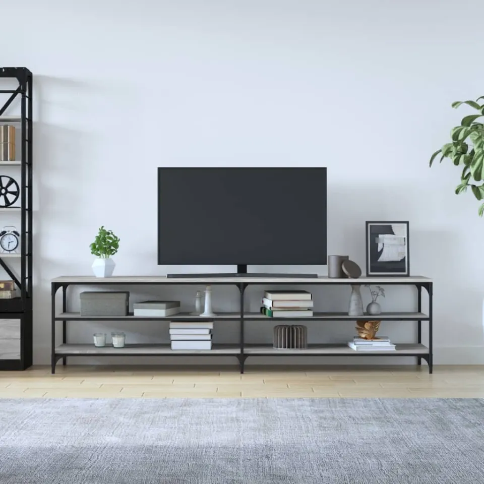 vidaXL Tv-meubel 200x30x50 cm bewerkt hout metaal grijs sonoma eiken, foto 3