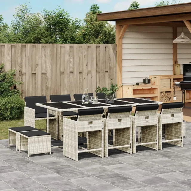 vidaXL 13-delige Tuinset met kussens poly rattan lichtgrijs