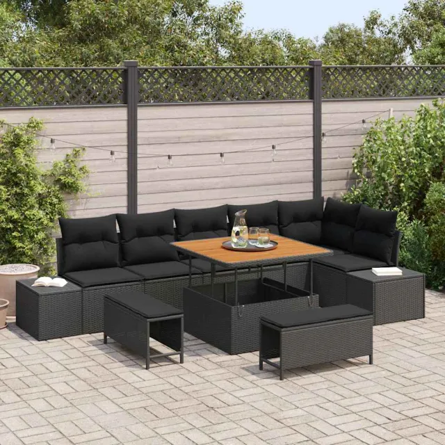 vidaXL Tuinbankenset 9 st Zwart poly rattan, foto 2