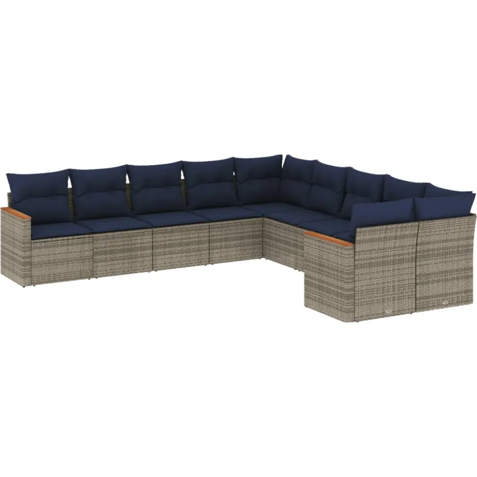 vidaXL 10-delige tuinbankset met kussens, grijs polyrotan, foto 3