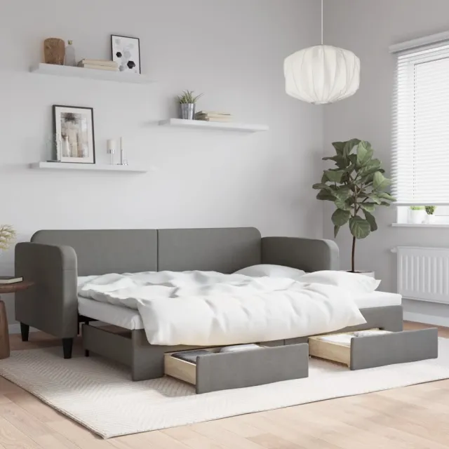vidaXL Slaapbank onderschuifbed en lades 80x200 cm stof donkergrijs grijs