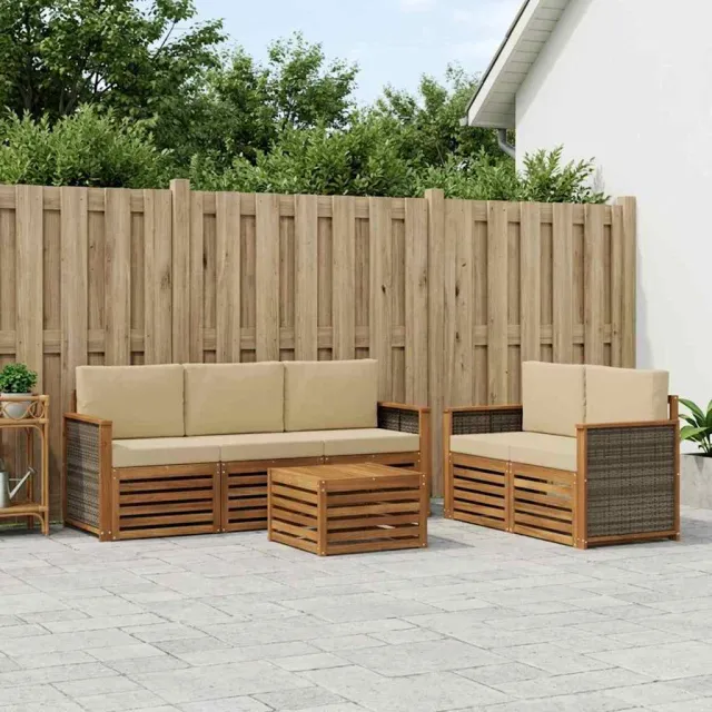 vidaXL Buiten bankenset 6 st 5-zits Natuurlijk en Beige