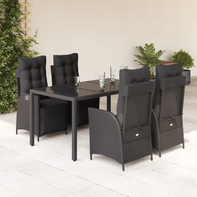 vidaXL 5-delige Tuinset met kussens poly rattan zwart, foto 2