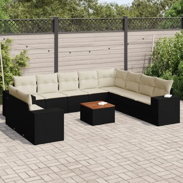 vidaXL 11-delige Loungeset met kussens poly rattan zwart, foto 2
