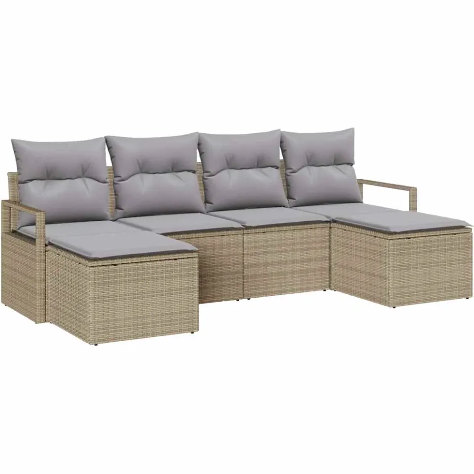vidaXL Bankstel 6 st Beige poly rattan