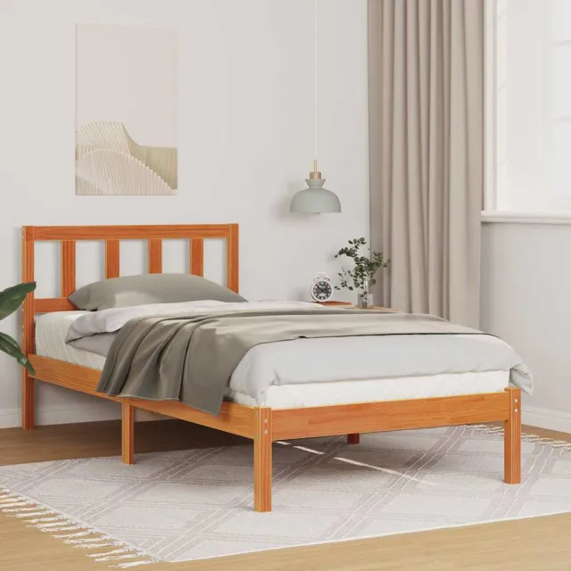 vidaXL Bedframe met hoofdeinde Wasbruin 90 x 190 cm Massief grenenhout