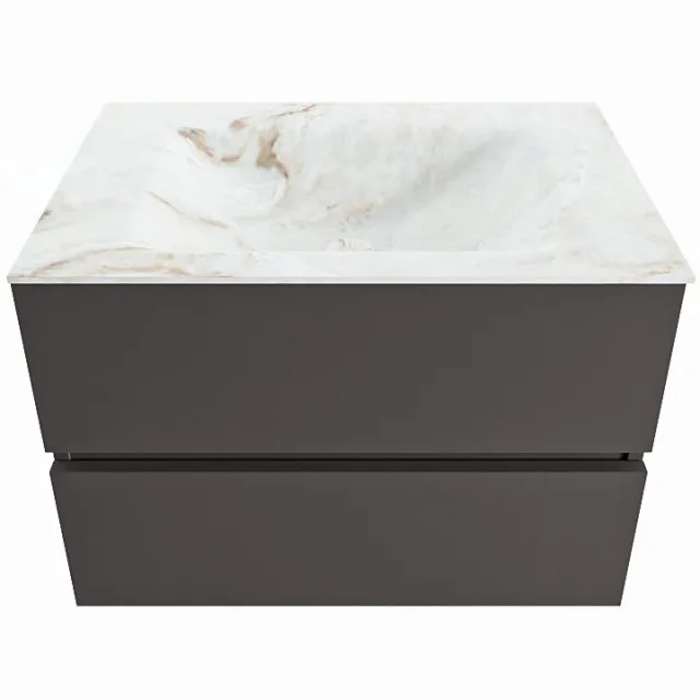 Mondiaz VICA-DLUX 70cm badmeubel onderkast Dark grey 2 lades. Inbouw wastafel CLOUD midden 1 kraangat, kleur Frappe.