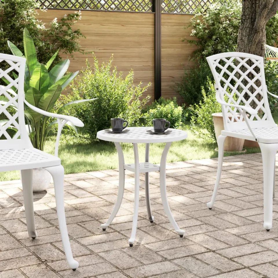 vidaXL Tuintafel Ø 48x53 cm gietaluminium wit, foto 2