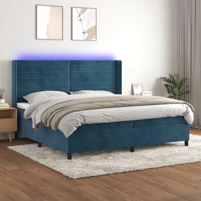 vidaXL Boxspring met matras en LED fluweel donkerblauw 200x200 cm blauw