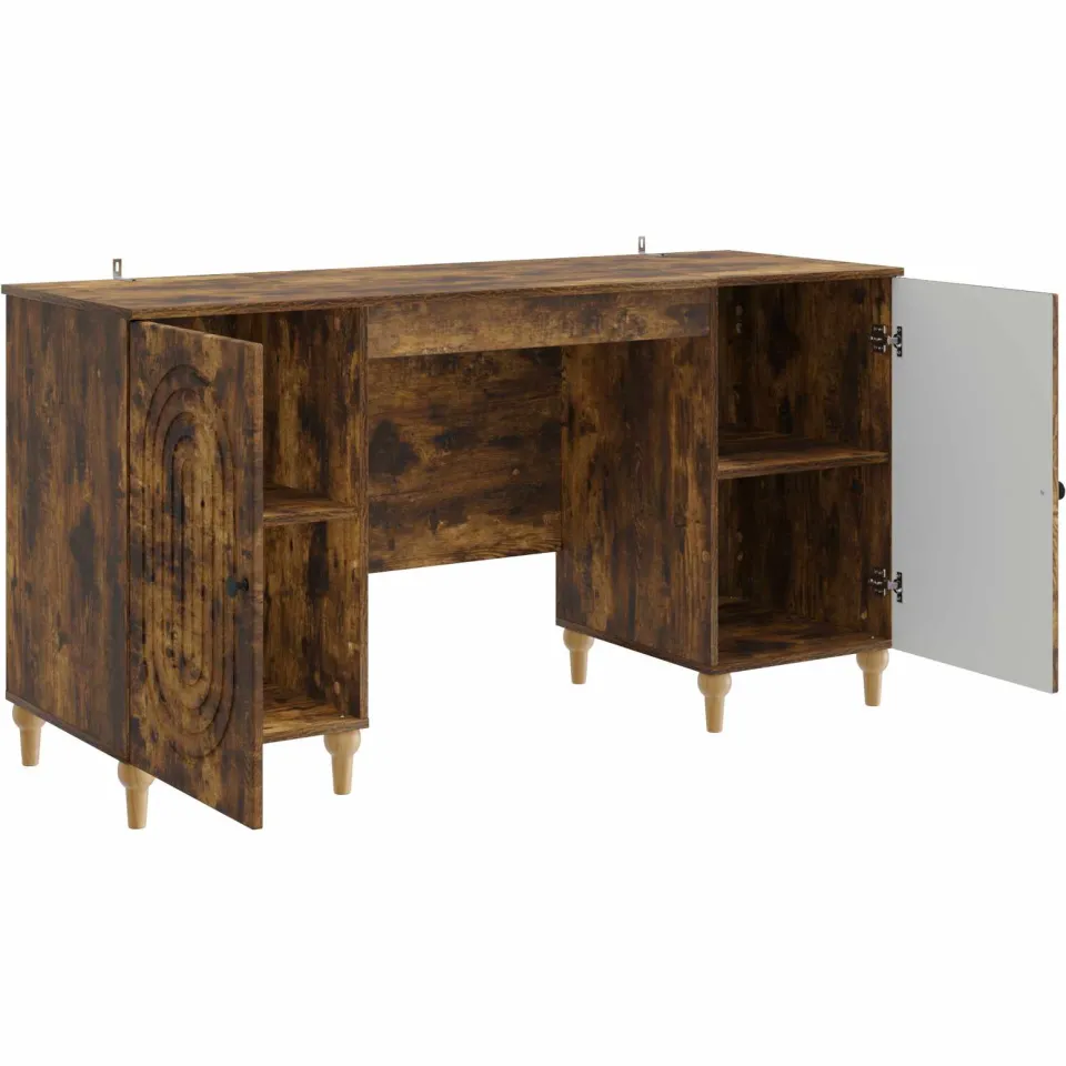 vidaXL Bureau Gerookt eiken 142,5 x 50 x 75 cm Bewerkt hout, foto 3