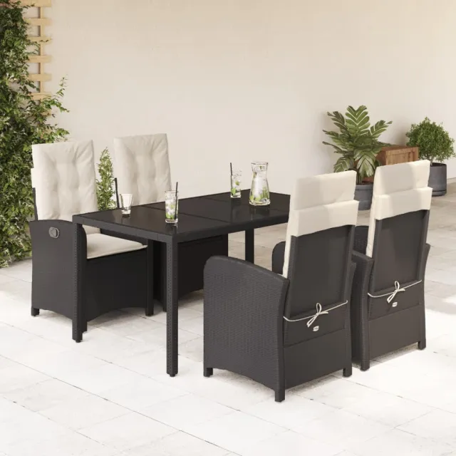 vidaXL 5-delige Tuinset met kussens poly rattan zwart, foto 2