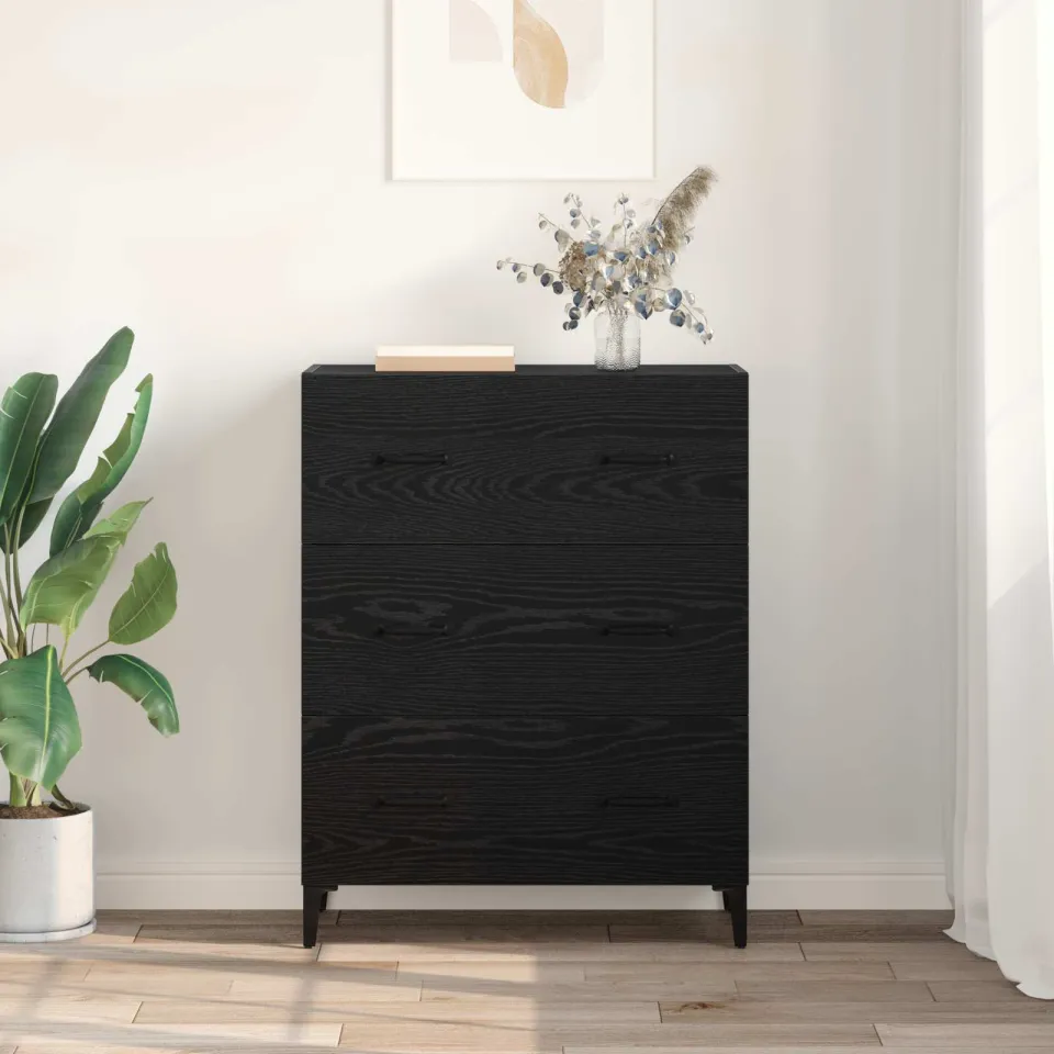 vidaXL Dressoir Zwart Eiken 69,5 x 34 x 90 cm Gemonteerd hout en ijzer, foto 3