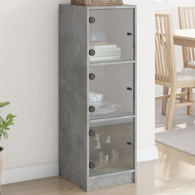 vidaXL Hoge kast met glazen deuren 35x37x109 cm betongrijs grijs