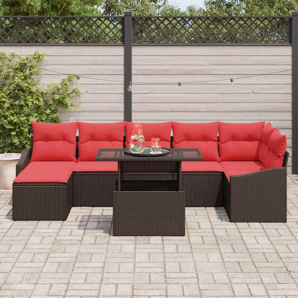 vidaXL Tuin Sofa Set 8 st Bruin en Rood poly rattan, foto 3
