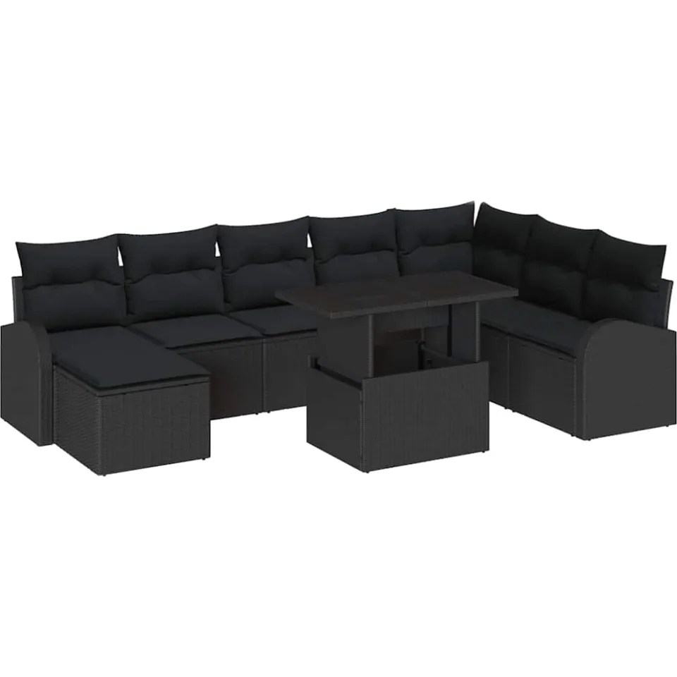 vidaXL Tuin Sofa Set 9 st Zwart Poly riet