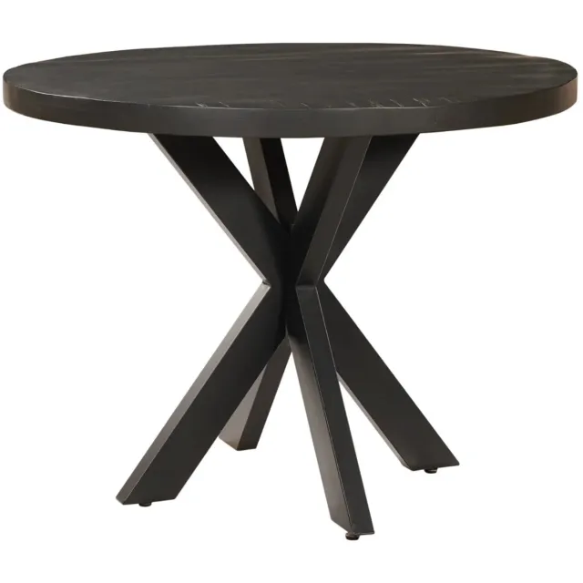 Sfeerwonen Enzo Eettafel Rond - 130 cm - Mangohout Zwart - Rechte Rand Afwerking 5 cm - Stalen Matrix Onderstel
