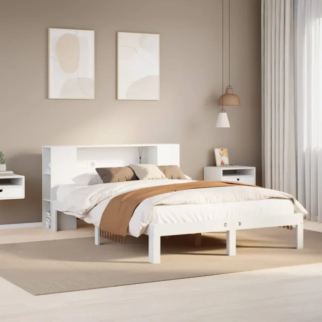 vidaXL Bed met boekenkast zonder matras grenenhout wit 160x200 cm