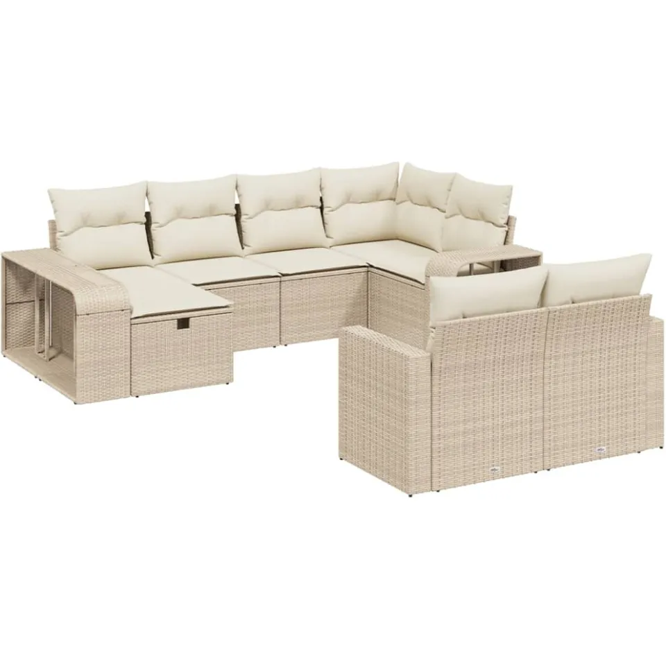 vidaXL 10-delige Loungeset met kussens poly rattan beige, foto 3