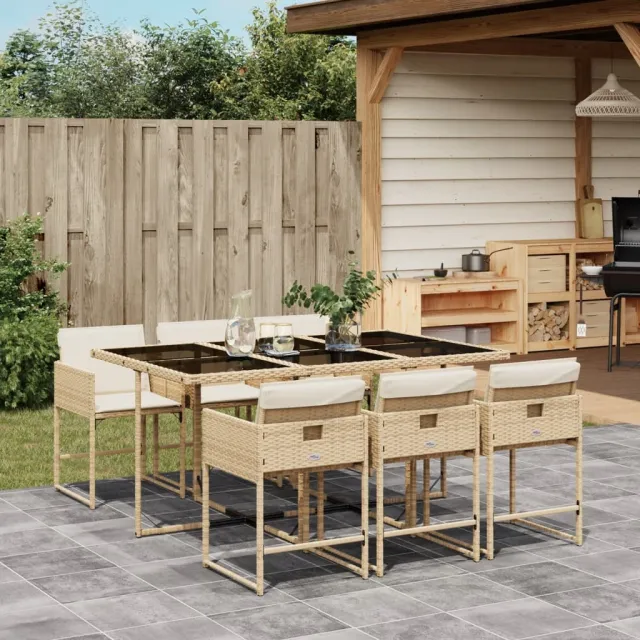 vidaXL 7-delige Tuinset met kussens poly rattan beige, foto 2