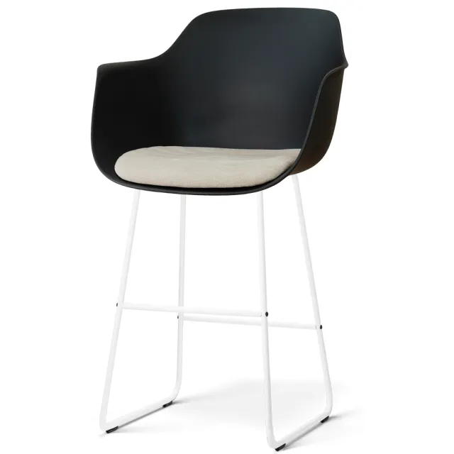 Nolon Nino-Liz barkruk zwart met naturelbeige zitkussen - wit onderstel - 75 cm