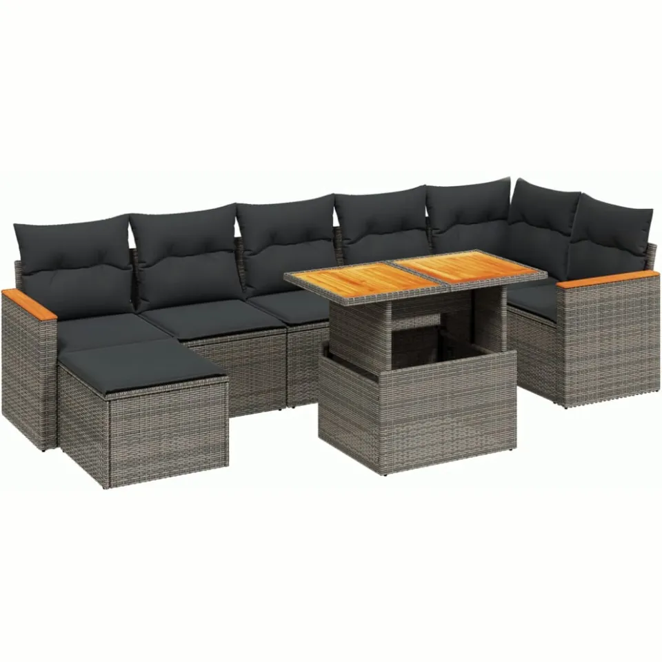 vidaXL 8-delige Loungeset met kussens poly rattan grijs, foto 3