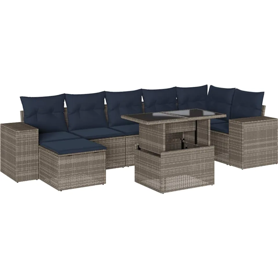 vidaXL 8-delige tuinbankset met kussens, grijs polyrotan, foto 3