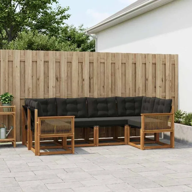 vidaXL Buiten bankenset 6 st 6-zits Naturel en Zwart