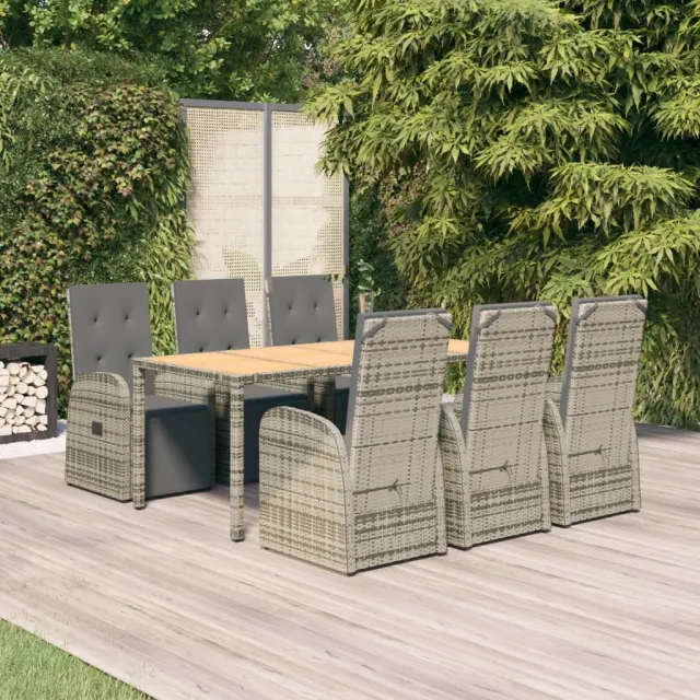 vidaXL 7-delige Tuinset met kussens poly rattan grijs, foto 2