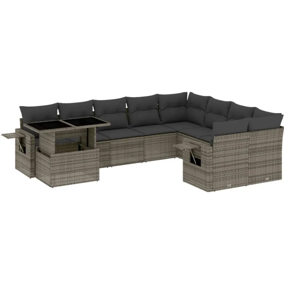 vidaXL 10-delige Loungeset met kussens poly rattan grijs, foto 3