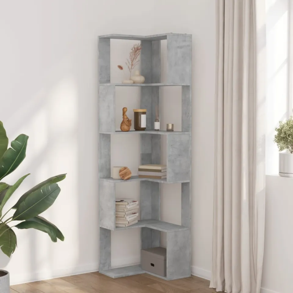 vidaXL Boekenkast 5-laags hoek 50x50x179 cm bewerkt hout betongrijs grijs, foto 2