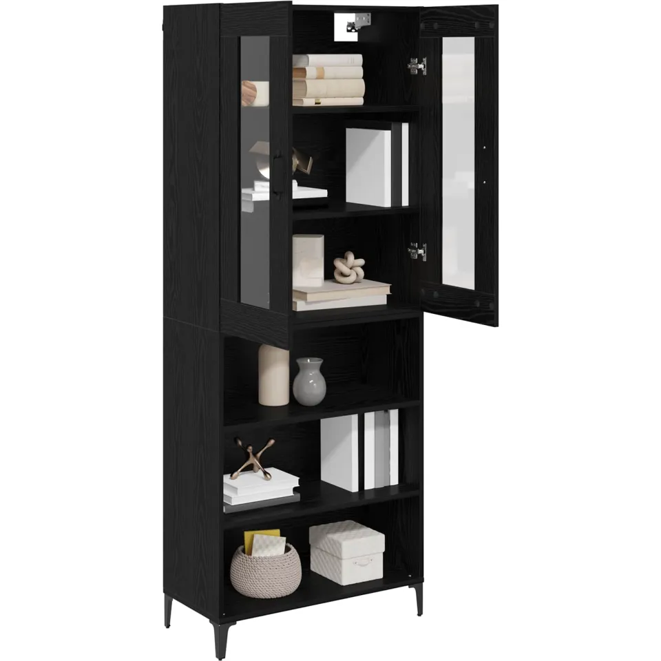 vidaXL Highboard Zwart Eiken 69,5 x 34 x 180 cm Bewerkt hout