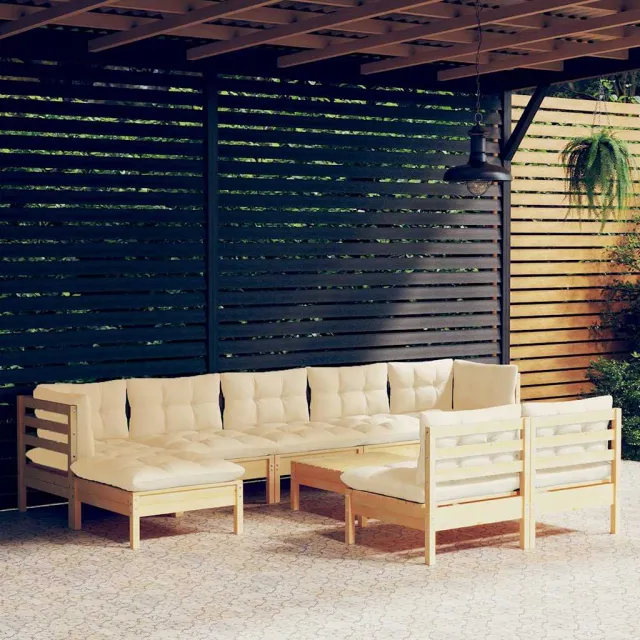 vidaXL 10-delige Loungeset met crèmekleurige kussens grenenhout, foto 2