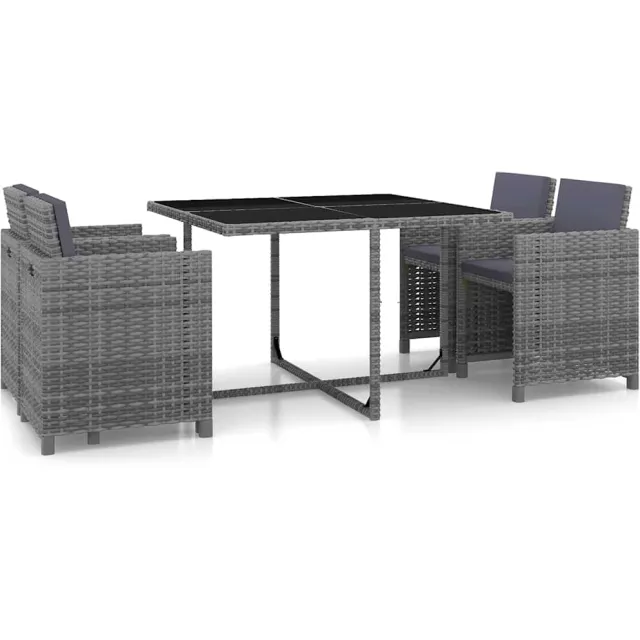vidaXL 5-delige Tuinset met kussens poly rattan grijs, foto 2