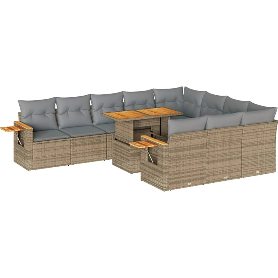 vidaXL 11-delige Tuinset met kussens poly rattan acacia beige, foto 3