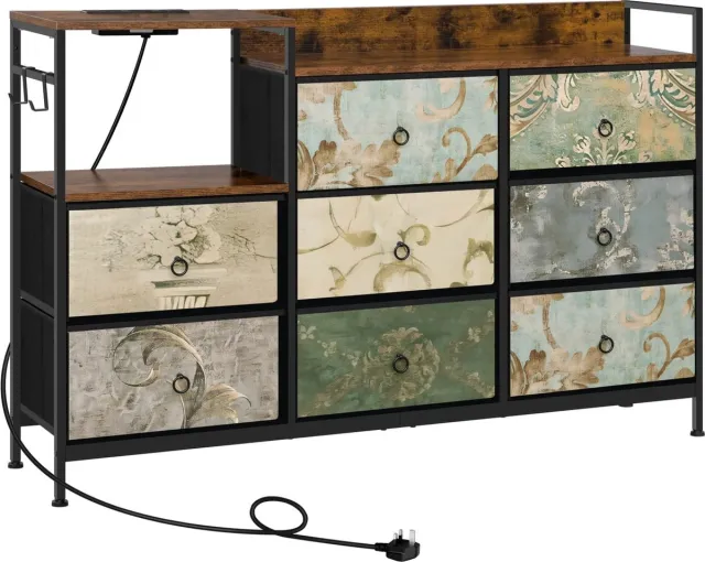 Klarven Ladekast Zwart - Ladekasten Slaapkamer - Ladekast Bureau - Vintage Ladekast - Ladekasten - Chest Of Drawers - 8 Laden Met Usb-Aansluitingen - Stabiel Metalen Frame - B132xd29xh88cm