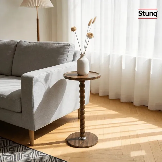 Stunq Ronde bijzettafel met massief houten poot - kleine dranktafel voor woonkamer Bruin