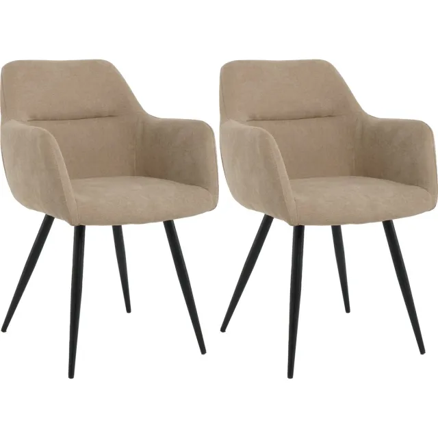 Lina Nova Eetkamerstoel - Beige - Set van 2 - Stof