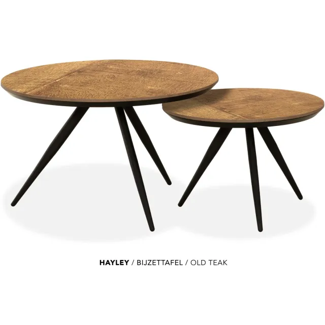 Maxfurn Set van 2 ronde salontafels met verjongde rand | kleur: Old teak