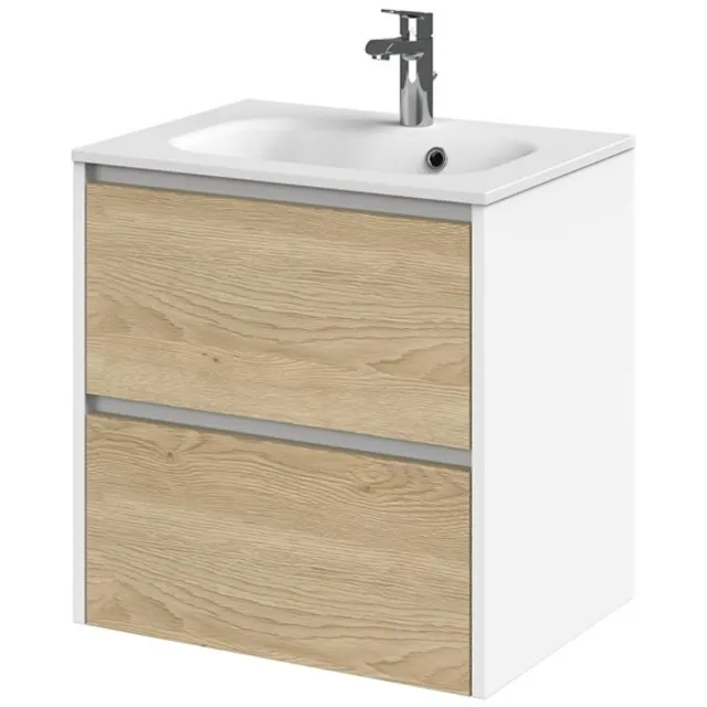 Tiger Reverse Meubelset 60 cm met 2 lades Naturel eik - Mat wit incl Oval wastafel Mat wit - 800308 Eiken