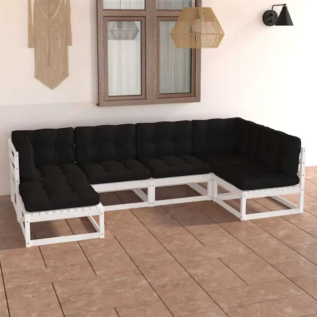 vidaXL 6-delige Loungeset met kussens massief grenenhout wit, foto 2