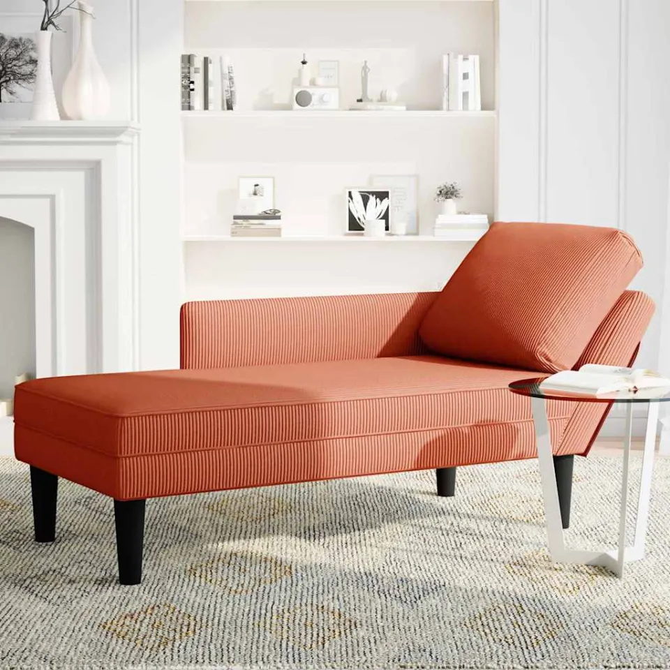 vidaXL Chaise longue met kussen corduroy stof rood oranje, foto 3