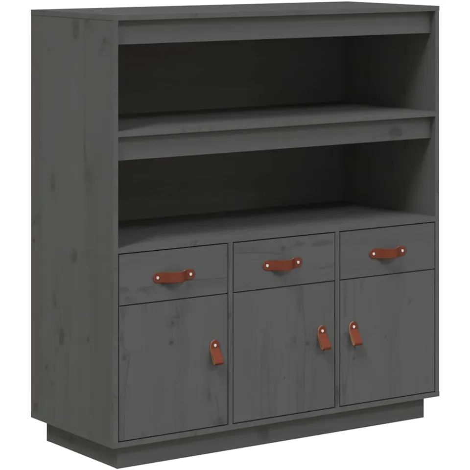 vidaXL Hoge kast 100x40x108,5 cm massief grenenhout grijs