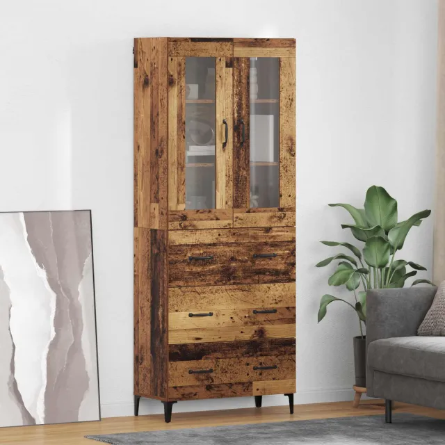 vidaXL Highboard Oud Hout 69,5 x 34 x 180 cm Bewerkt hout bruin, foto 2
