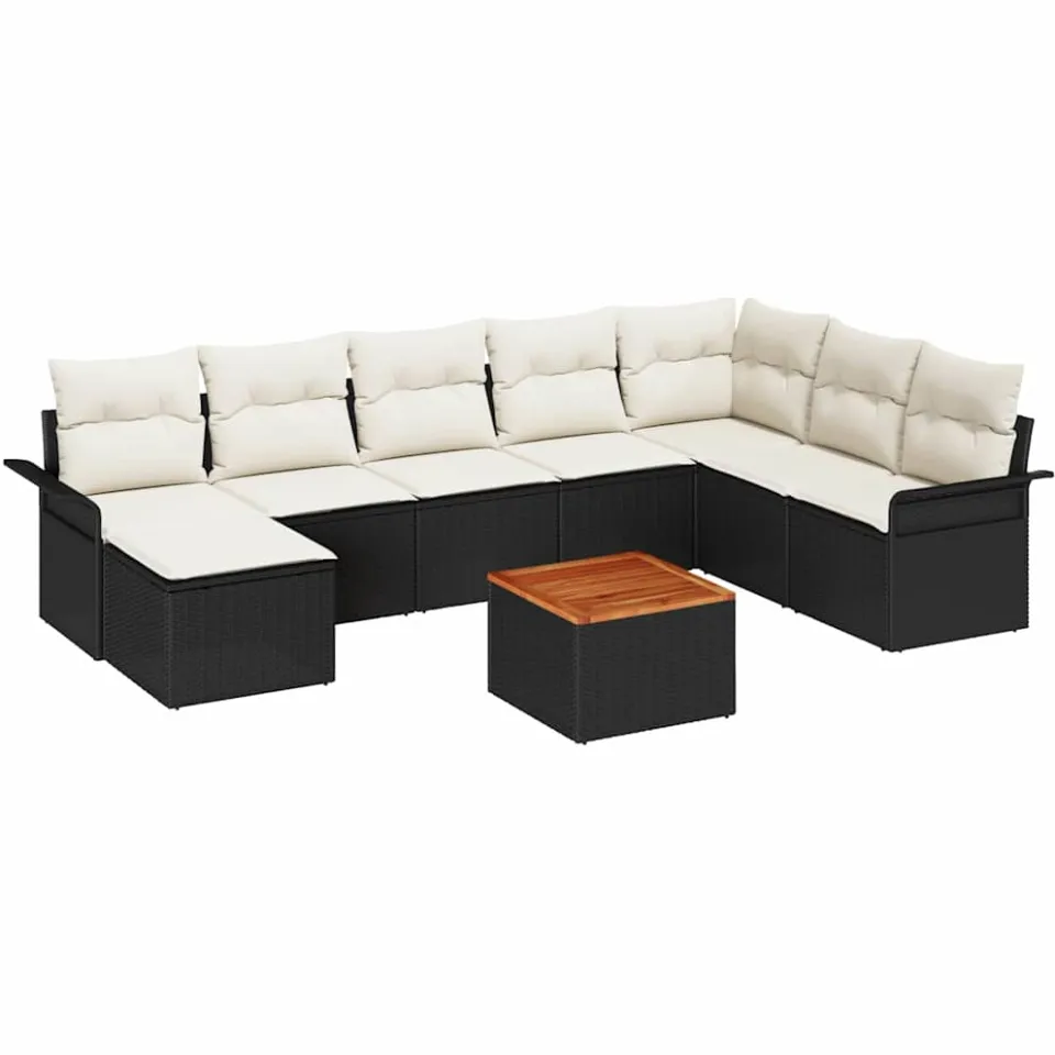 vidaXL Tuinbankenset 9 st Zwart poly rattan