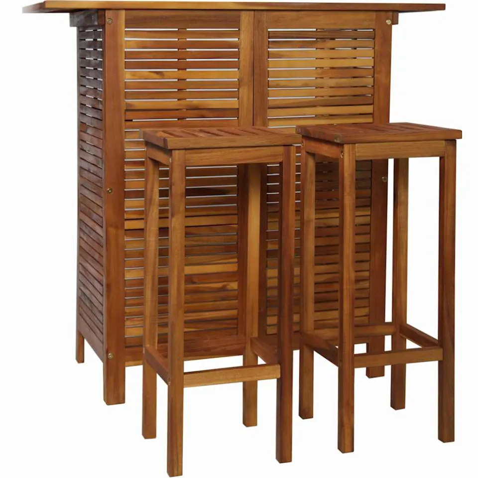 vidaXL 3-delige Bartafel en -stoelenset massief acaciahout Bruin