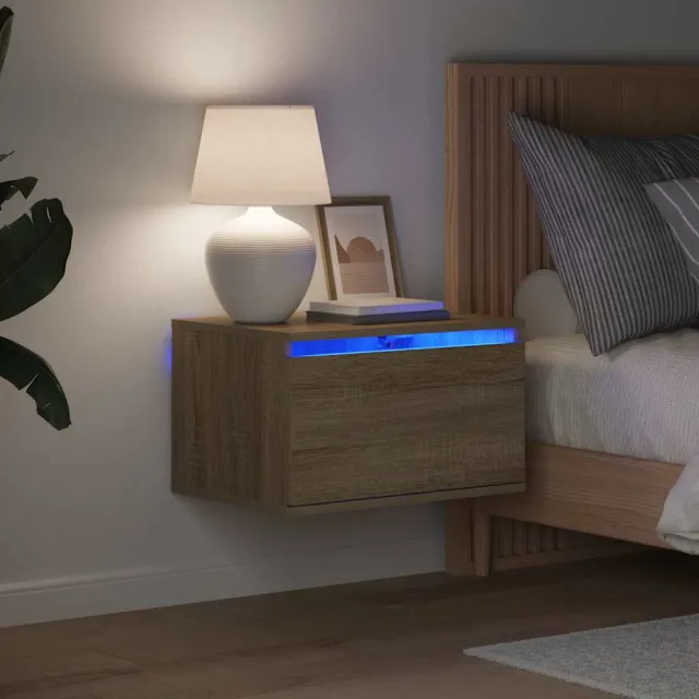 vidaXL Nachtkastje met LED's wandgemonteerd sonoma eikenkleurig Bruin